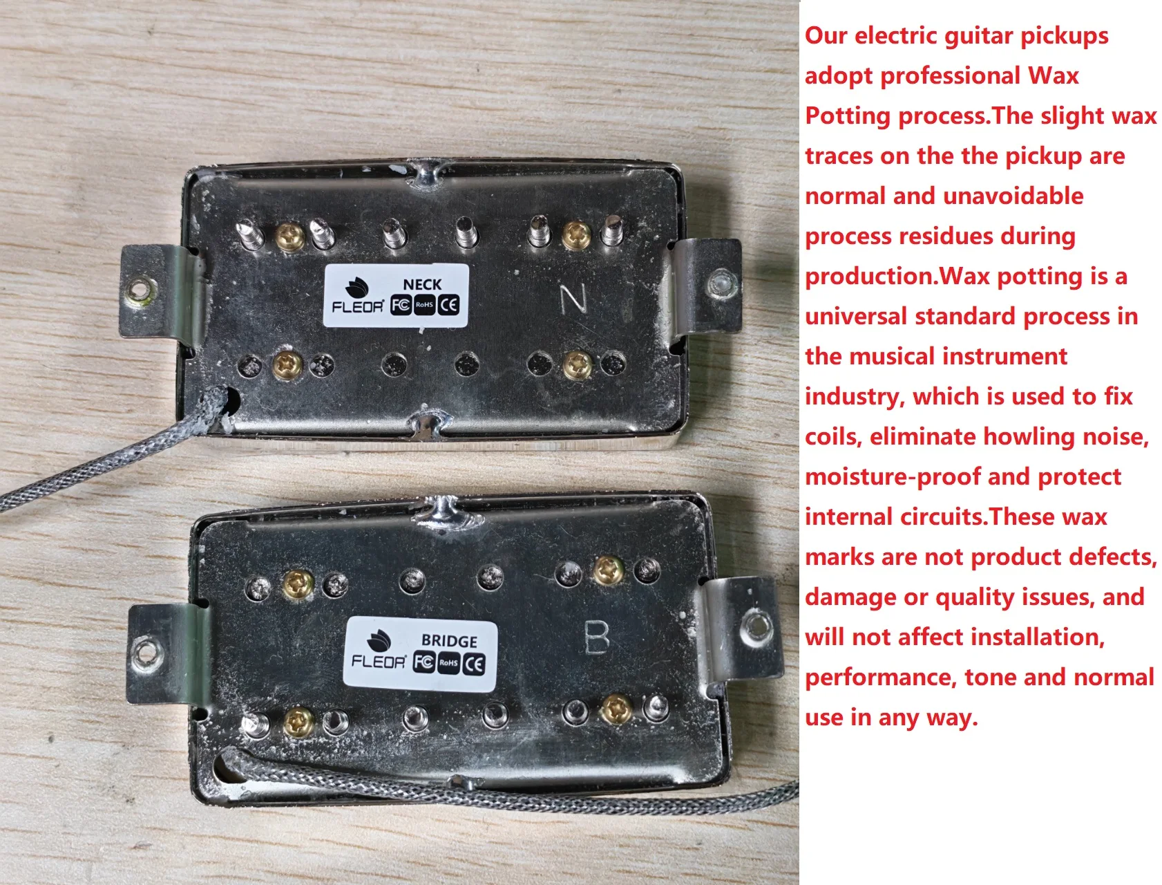 FLEOR 2PCS Alnico 5 LP Guitar Humbucker Pickups Neck Bridge Pickups Set Chrome Color