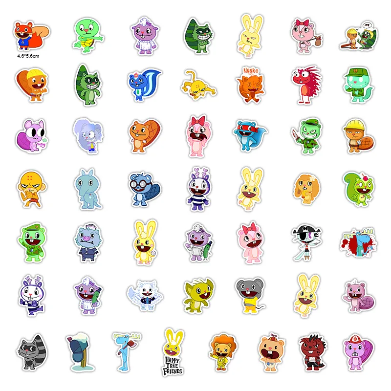 50pcs ‌Happy Tree Friends Cartoon Stickers Suitcase Water Cup Stationery Scooter Mobile Phone Laptop Refrigerator Decoration