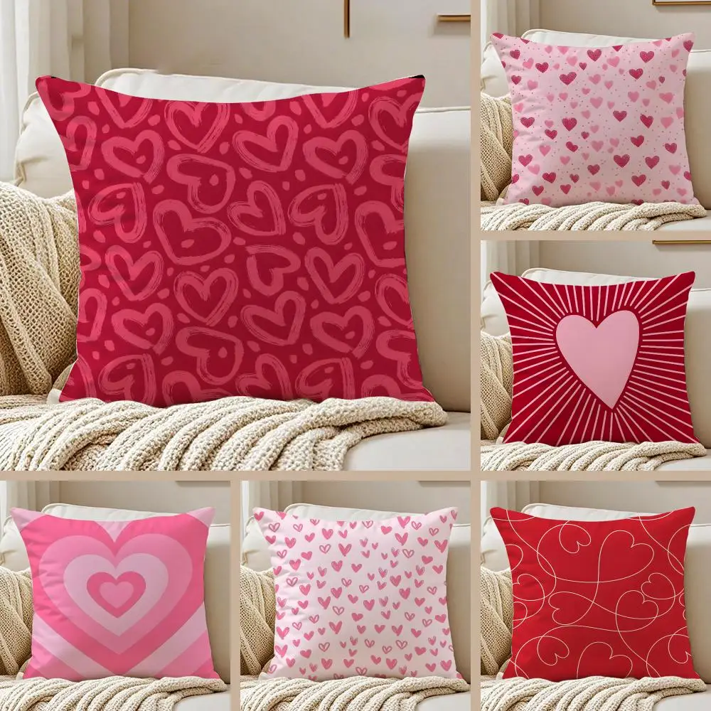 Sweet Graphic P-Pink Love Cushion Cover Pillowcase Anti-dustmite Invisible Zipper Short Plush Sofa Cushion