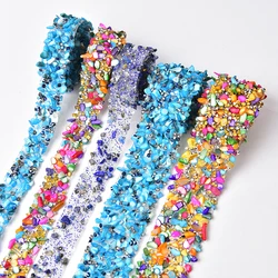 1 metri/lotto 2Cm 3.5Cm di larghezza colorato Hotfix Strass Trim Banding Strass catena di cristallo pietra nuziale Applique in rilievo per fascia