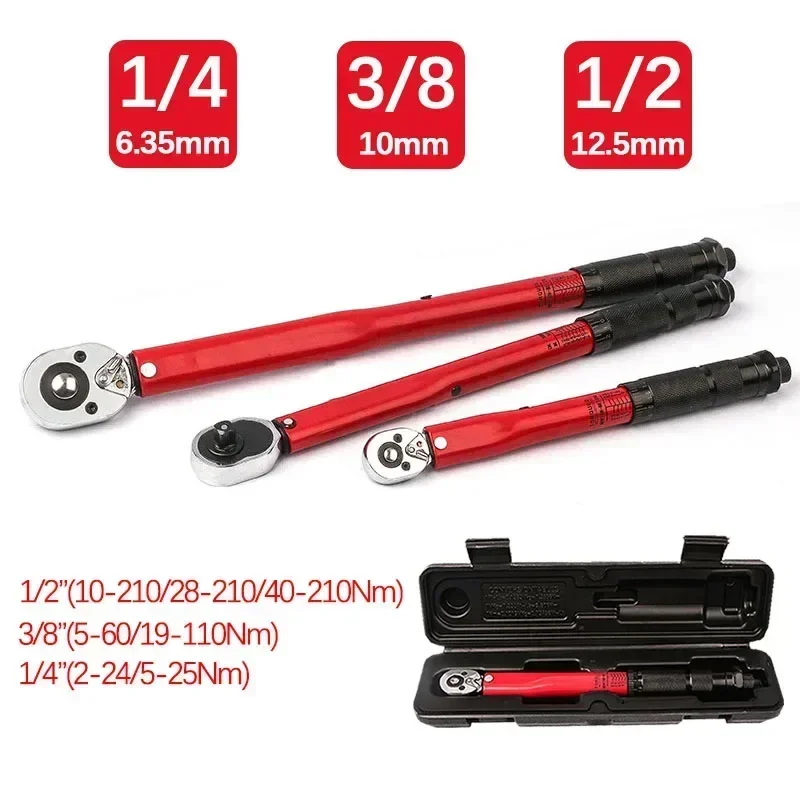 

2-210N.m Torque Wrench 1/2 3/8 1/4 Precise Reversible Ratchet Torques Key Professional Bicycle Motorcycle Car Automotive Tool