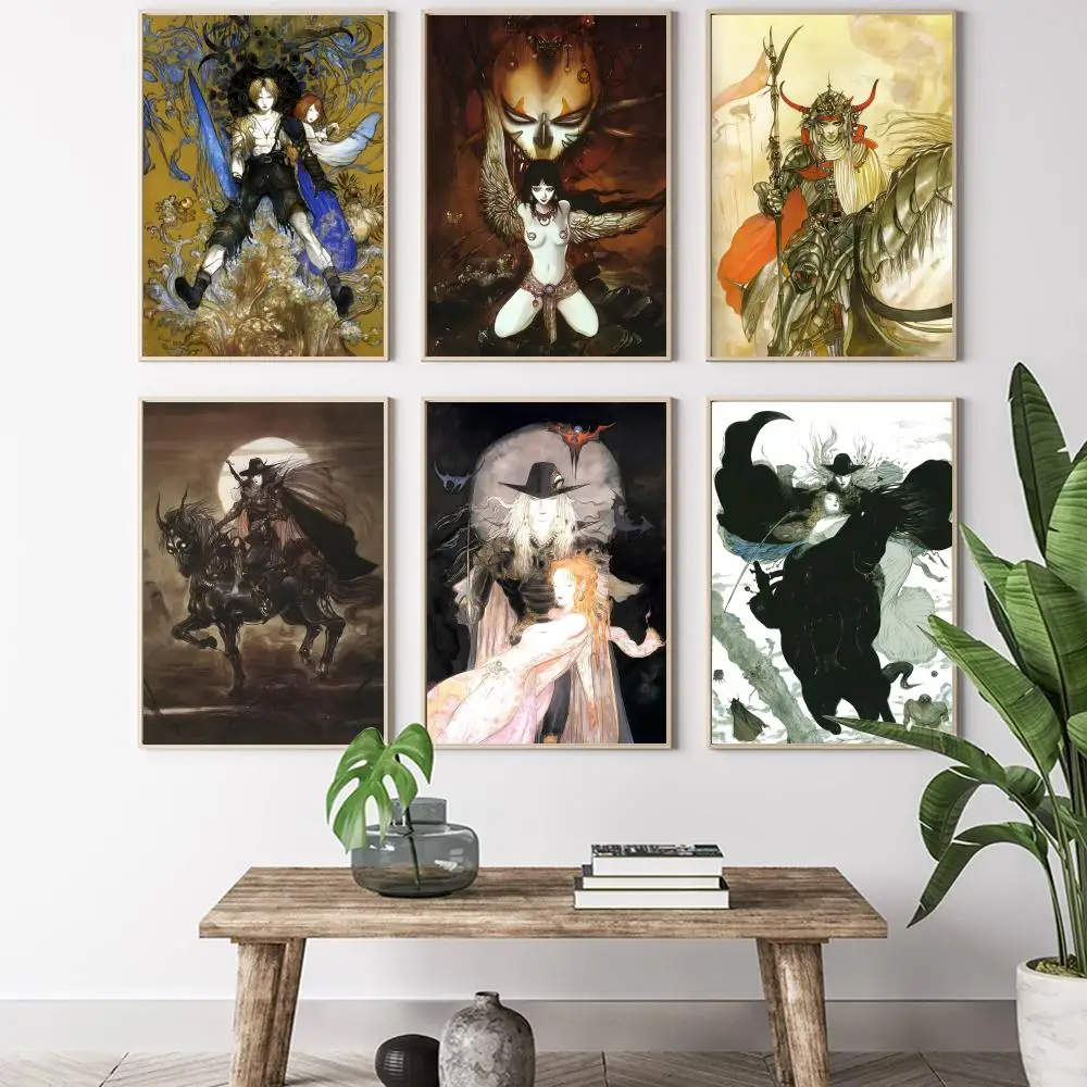 Yoshitaka Amano F-Final Fantasy Game anime Painting Calligraphy HD Canvas Poster living room bedroom bar aesthetic decoration