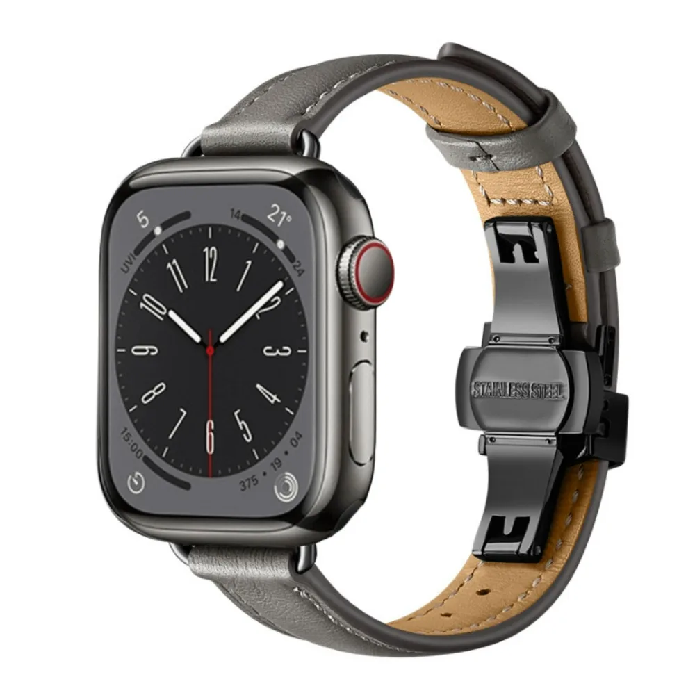 Slim Leather Strap for Apple Watch Series 45mm 41mm 44mm 40mm 42mm 38mm 49mm Bracelet iWatch Ultra 8 7 6 5 4 3 SE Watchband Belt