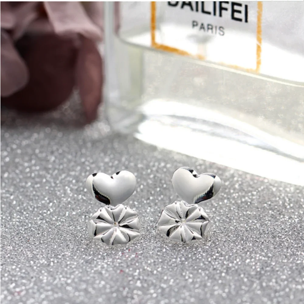 女性のための金と銀の銅のイヤリング,バタフライクラスプ,ハート,愛,新しいファッション,ジュエリーアクセサリー