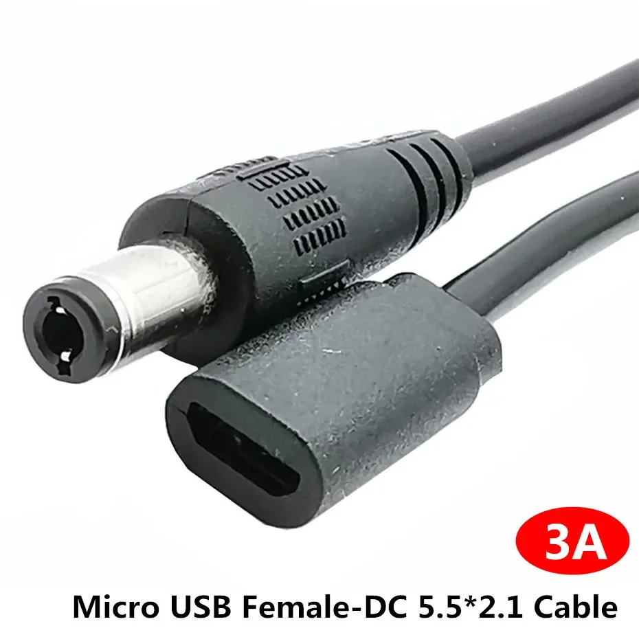 Power Connector Cable Adapter Micro USB 2.0 Female to DC 5.5*2.1mm Male Power Jack To DC 5.5x2.1mm 5V 3A 0.2M