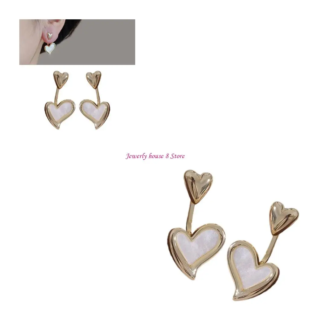 

Elegant Heart Shaped Shell Earrings Lightweight Design Hypoallergenically Metal For Daily Wear