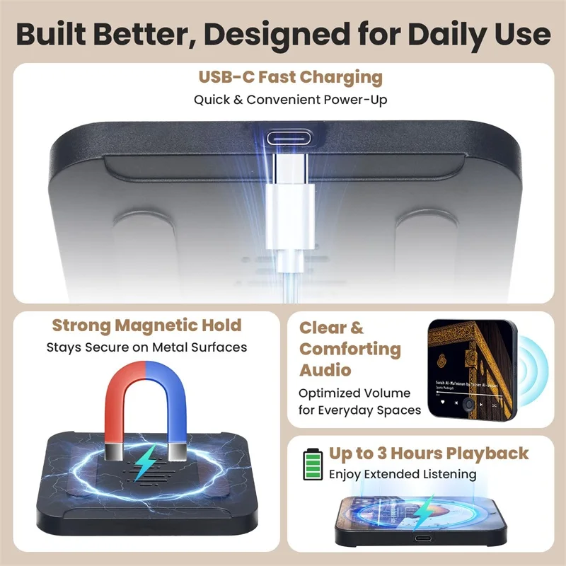 مكبر صوت مغناطيسي للثلاجة، مشغل صوت سورح محمل مسبقًا مع القراص الإسلامية، هدية إسلامية لعيد رمضان #4