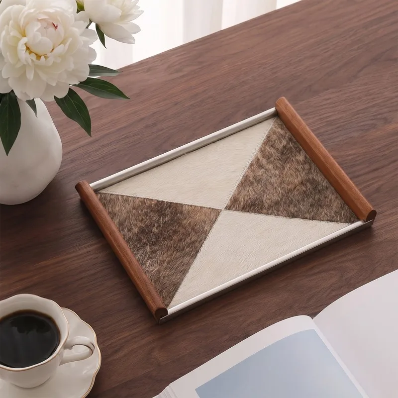 Minimalist Luxury Storage Trays Spliced Square Frame Horse‑hair Desktop Aroma Jewelry Storage Tray Living Room Storage Trays