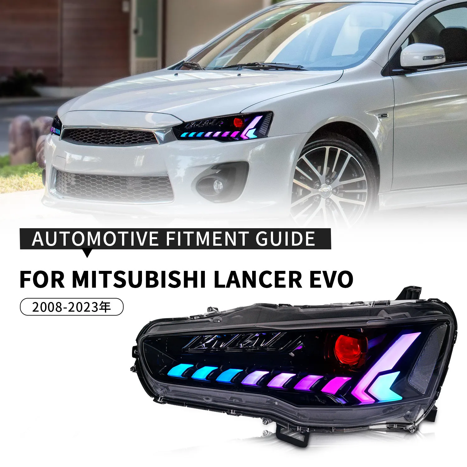 LED RGB Headlights for Mitsubishi Lancer EVO X 2008-2023 App control Color change DRL Start UP Animation lamp