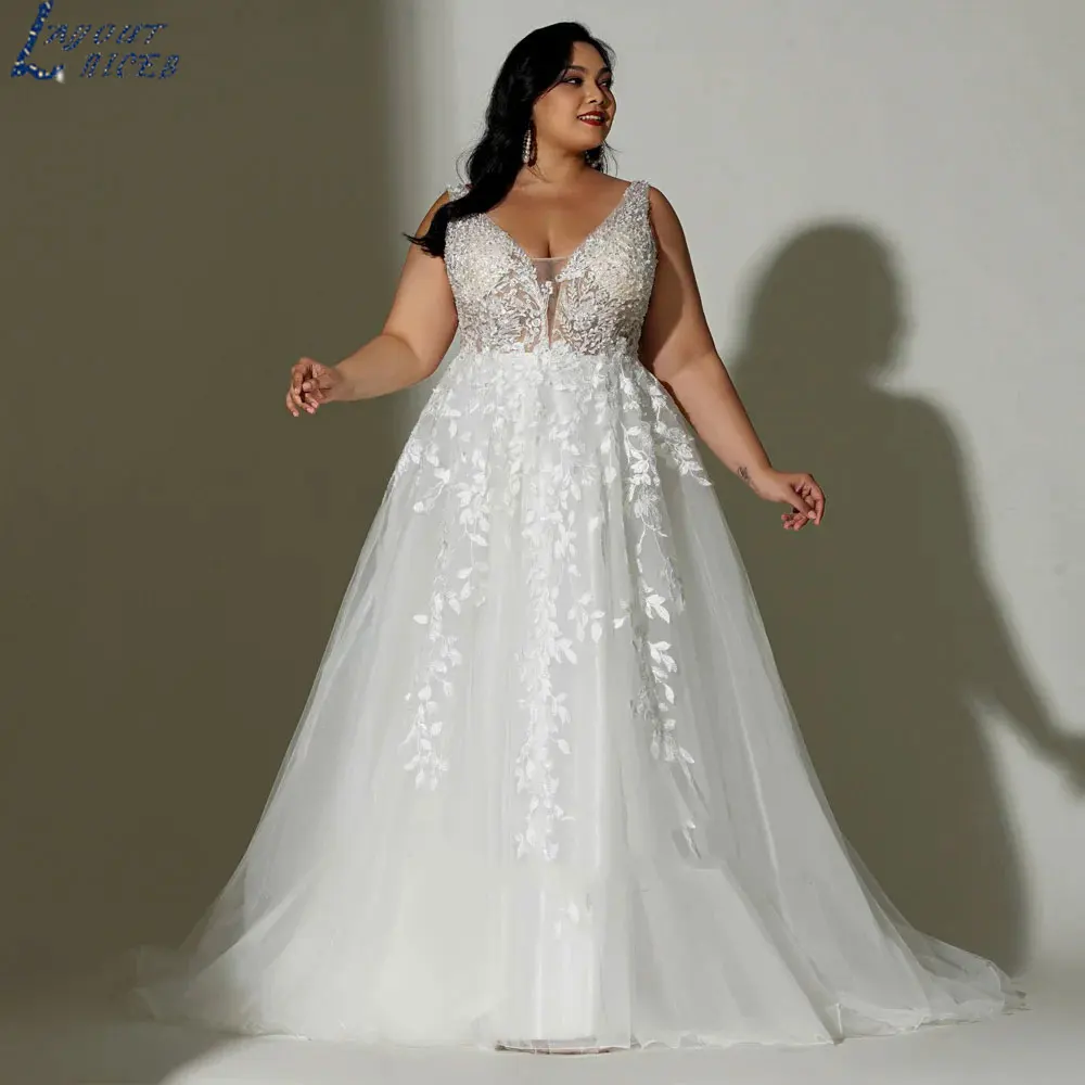 LAYOUT NICEB 2024 Clássico Lace V Neck Vestidos De Casamento Elegante Plus Size Sem Mangas Vestidos De Noiva A Linha Robe De Mariée Custom