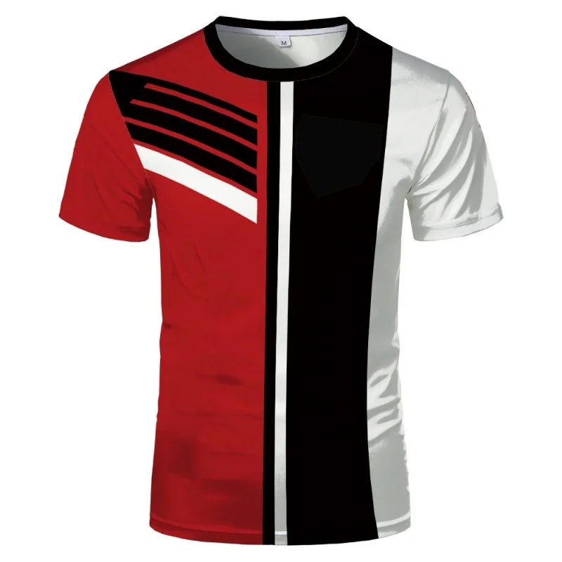 Colorful Geometric Splicing Pattern T-Shirt For Men Stripe 3D Printed Tees Casual Short Sleeve Round Neck Tops Street T Shirts