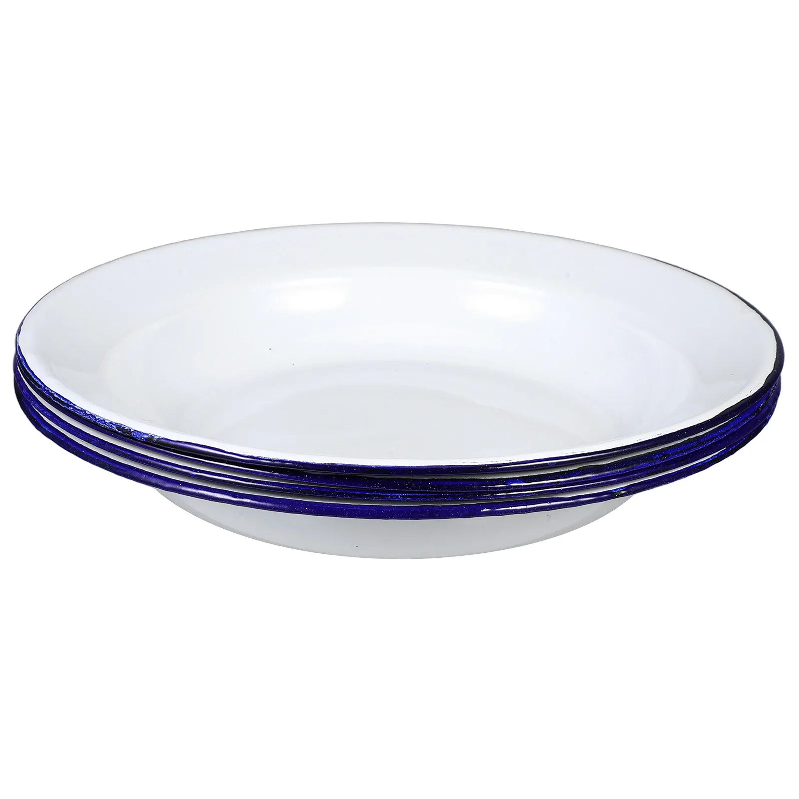 

4Pcs Enamel Plates Retro Flat Edge Fruit Snack Dish Shallow Soup Salad Serving Tray for Home Restaurant Camping Outdoor