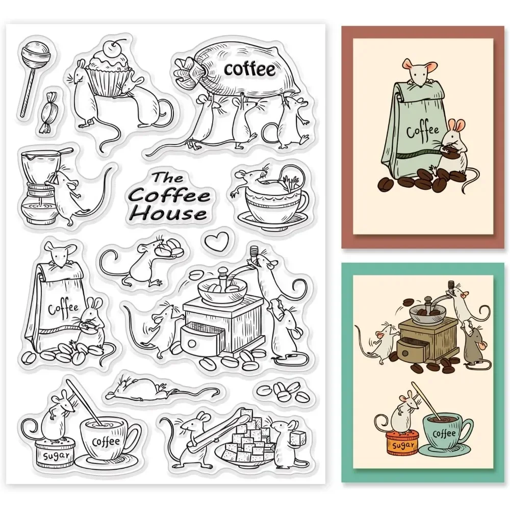 Animal Coffee Clear Stamps Coffee Machine Silicone Stamps Transparent Rubber Seal Stamps for Card Making DIY Scrapbooking