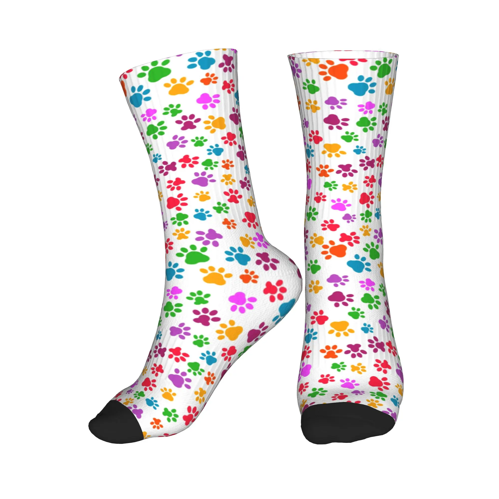 

Носки с милым принтом и красочными отпечатками лап животных для мужчин и женщин, эластичные летние, осенние, зимние носки средней длины