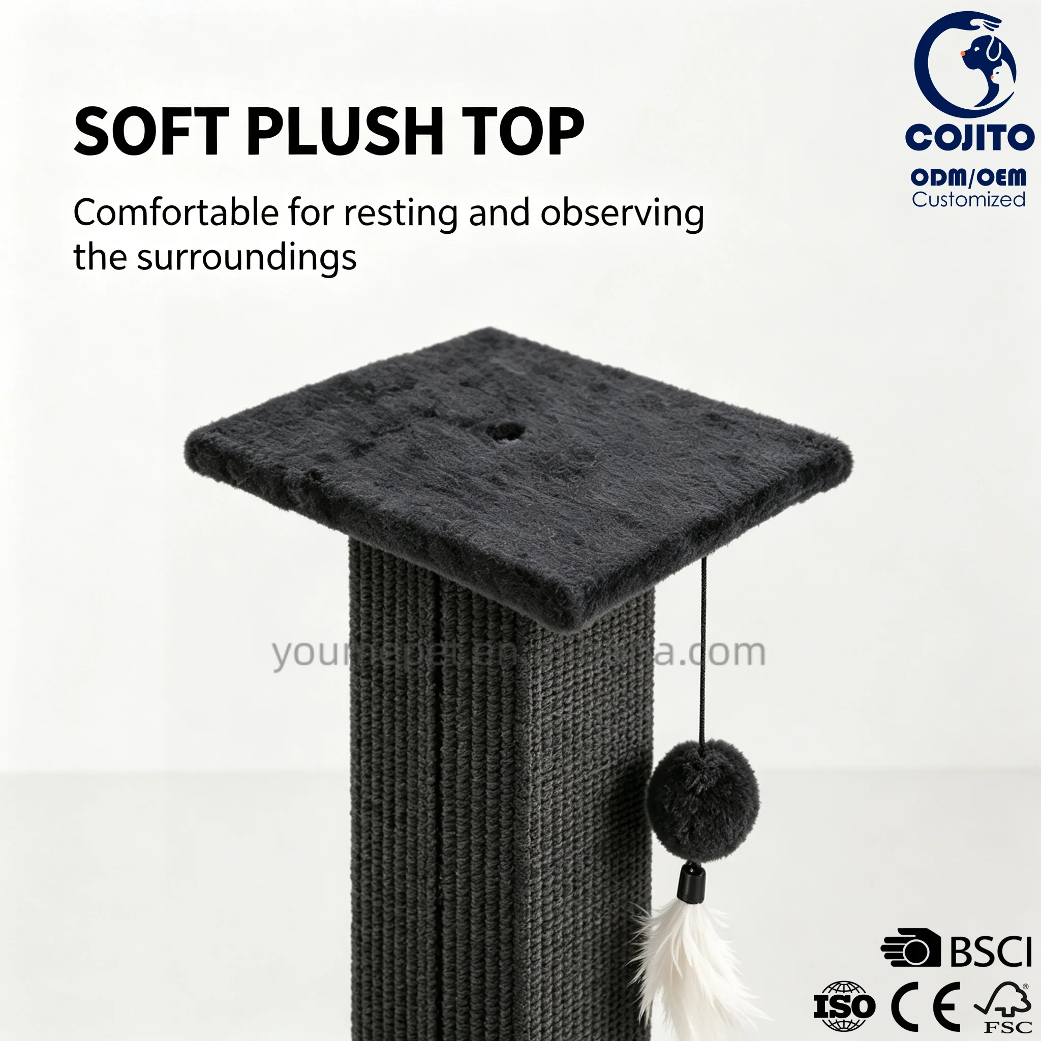 Large Eco-Friendly Wood & Sisal Rope Cat Scratching Post with Stable Base Cat Tree Tower Indoor Cat Furniture Carton Packaging