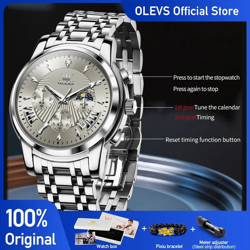 

OLEVS 2892, мужские часы, лучшие роскошные многофункциональные кварцевые наручные часы с хронографом для мужчин, водонепроницаемые светящиеся часы, новые