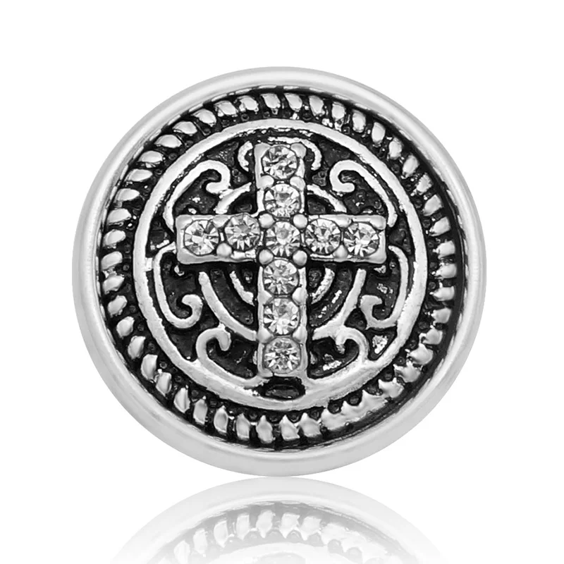 New Fashion Round Rhinestone Cross Pattern Christian Faith 18mm Metal snap buttons for DIY 18mm snap jewelry wholesale