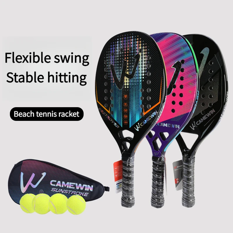 

Теннисная ракетка Camewin 3K для пляжного тенниса, полностью из углеродного волокна, с шероховатой поверхностью, для активного отдыха, для мужчин, женщин и взрослых, новая.