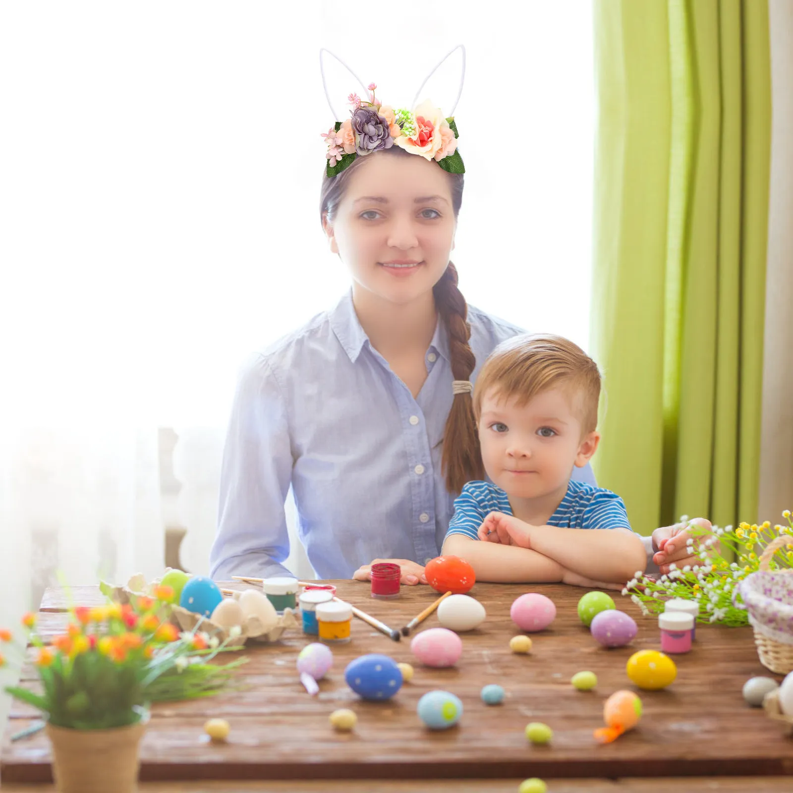 

1 Piece Rabbit Ears Headband with Floral Design Premium Fabric Comfortable Lightweight Easter Party Carnival Birthday Holiday