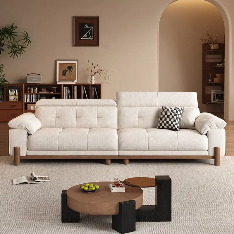 Medieval style solid wood high cloud fabric sofa small apartment living room straight row chenille sofa