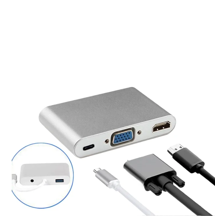 

YPE-C to HDTV audio USB3.0 VGA PD five-in-one, support 4K * 2K docking station