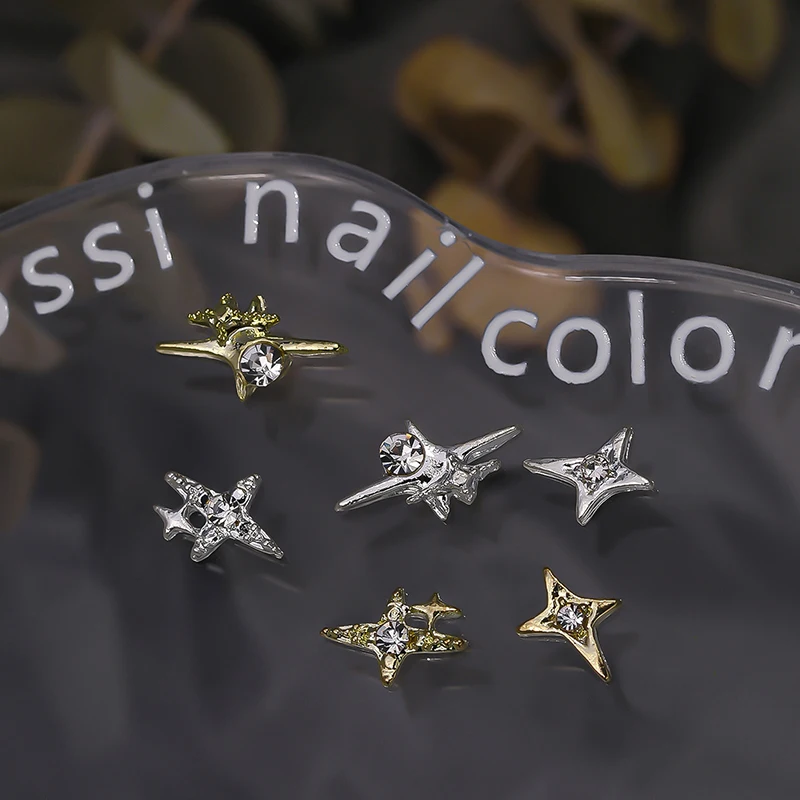 10pcs 3D Alloy Star Nail Charms Glitter Rhinestone Nail Art Decorations Asterism Nail Accessories Nail Parts for DIY Nail Art