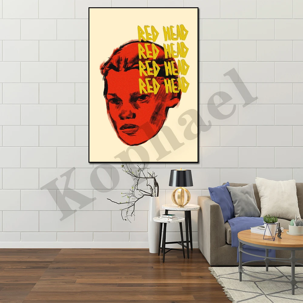 HD Print Abstract Red Head Woman Canvas Painting