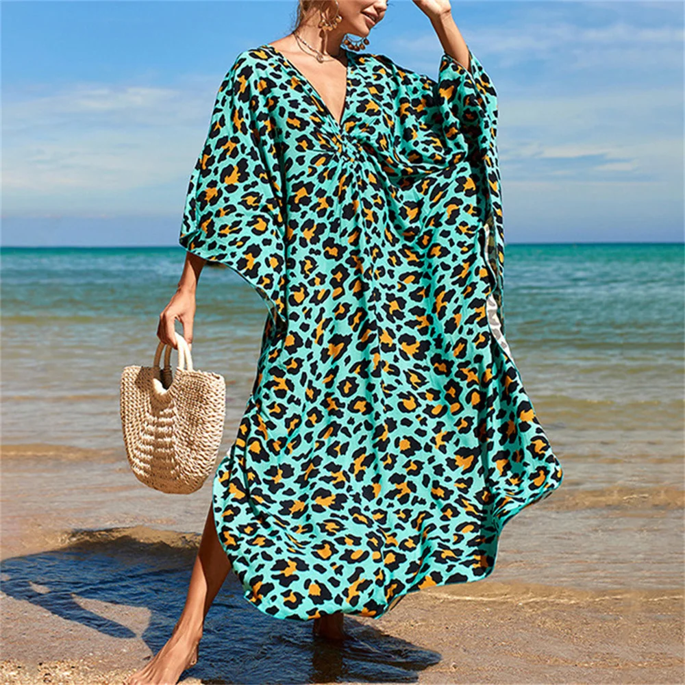 2022 New Kaftan Beach Zebra Print SnakeSkin Swimsuit Cover Up Kimono Plage Beach Robe Femme Long Dress Sarong Dress Beachwear