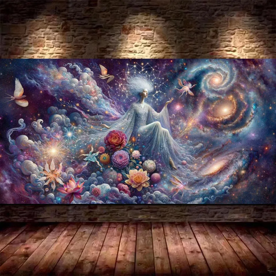 

DIY Diamond Painting Fantasy Floral Galaxy Center A woman with flowing white hair Full Diamond Mosaic Embroidery Sale For Decor