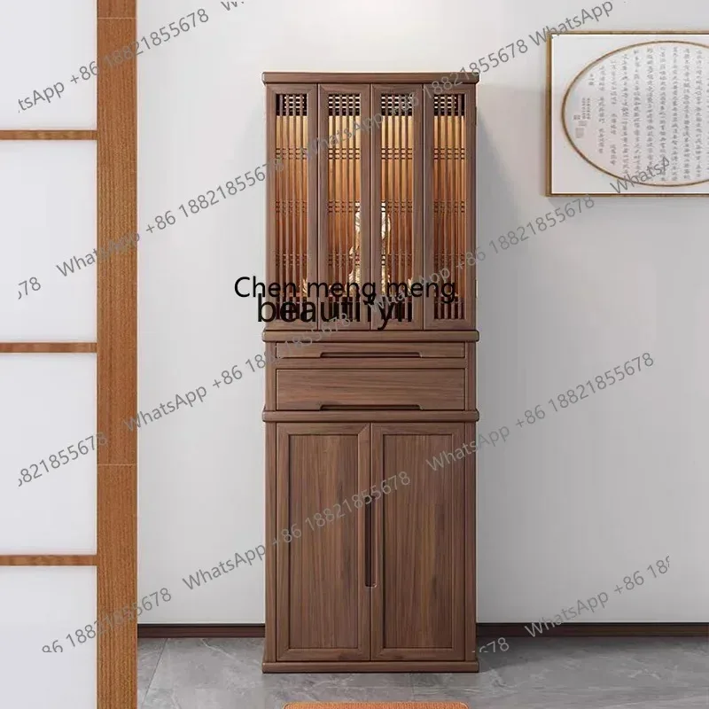 

A New Chinese style, table, modern light luxury small vertical cabinet, living room utility cabinet, solid wood locker R