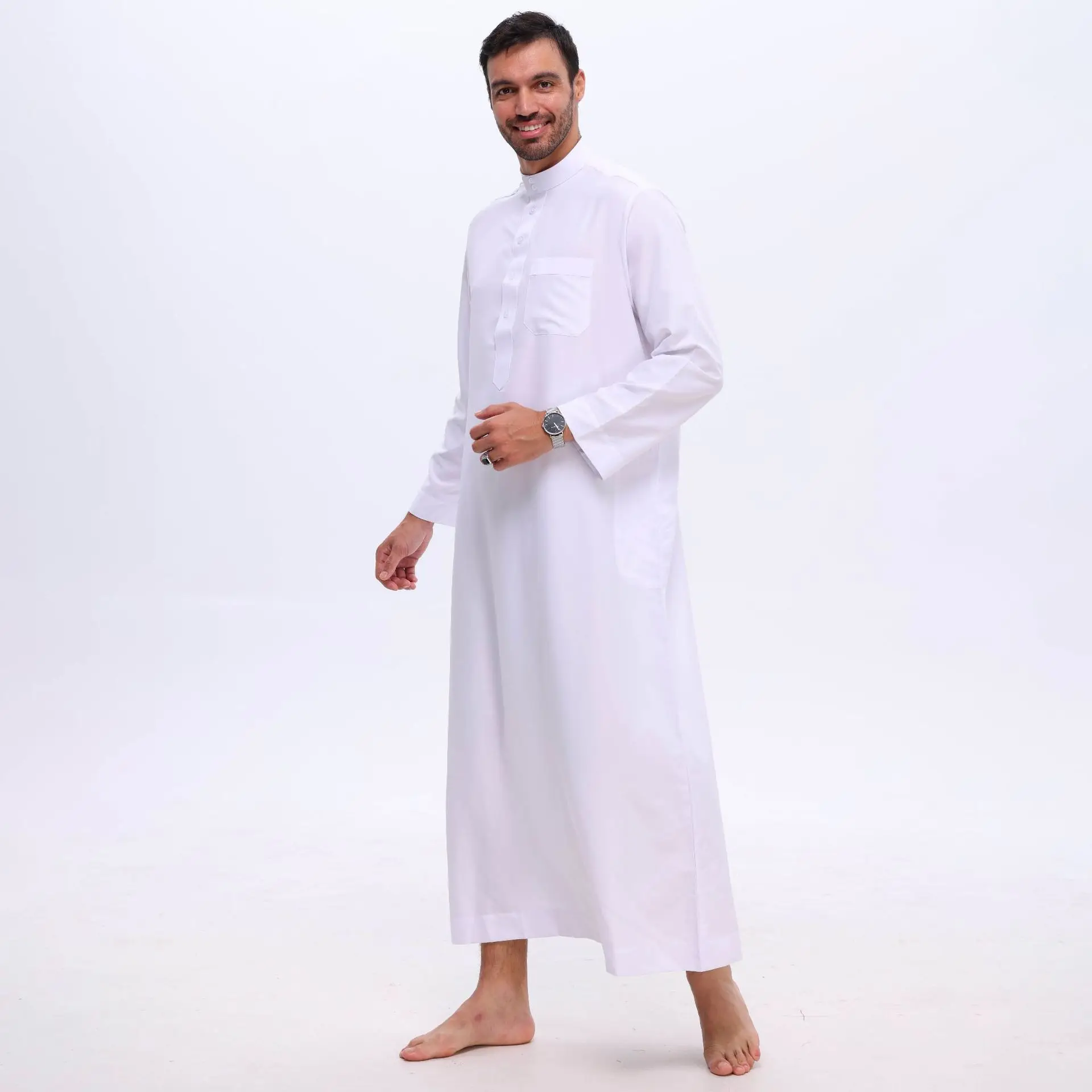 White Jubba Thobe for Men Muslim Dress Dubai Abaya Arabic Robe Kaftan Eid Djellaba Islam Daffah Dishdasha Traditional Clothing