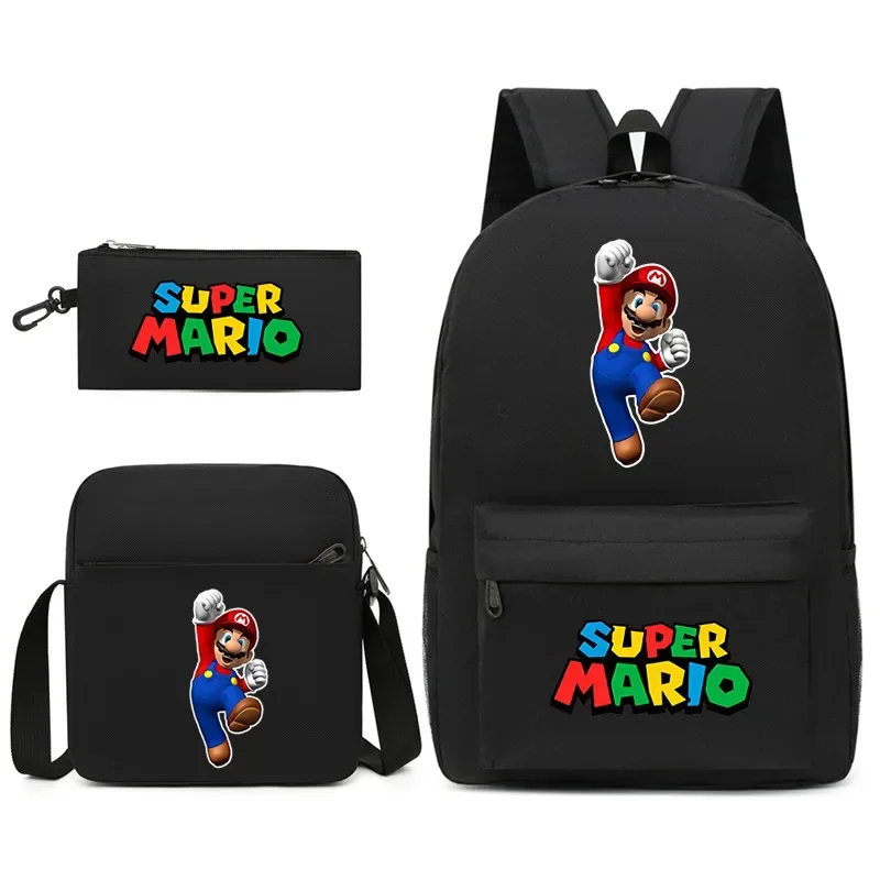 Three-piece Set of Cartoon Game Characters Mario Blue Hedgehog Backpack Student Bag Shoulder Bag Pencil Bag Backpack Women