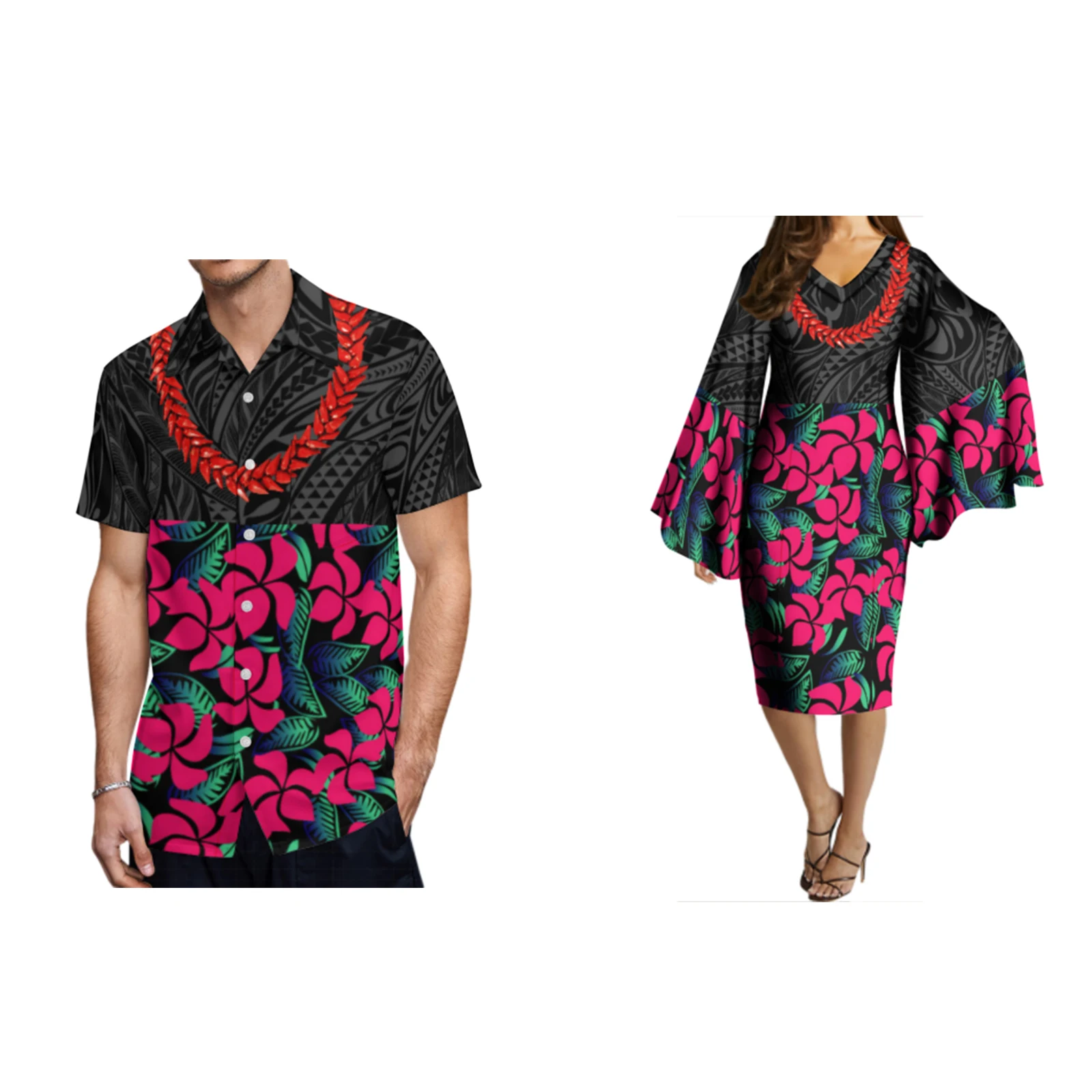 

2023 New Arrivals Micronesia Polynesia Samoa Necklace Island Traditional Costume V-neck Butterfly Sleeve Midlength Dress