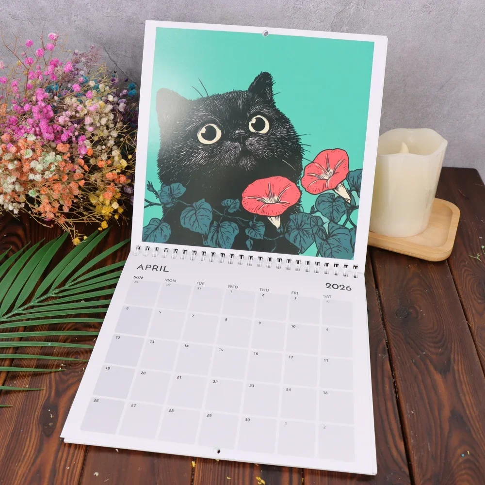 2026 Cat Wall Calendar, Cats Relaxing with Books, Funny Cat Calendar, Gift for Book Lovers, Unique Home Decor, Cute Cat Art
