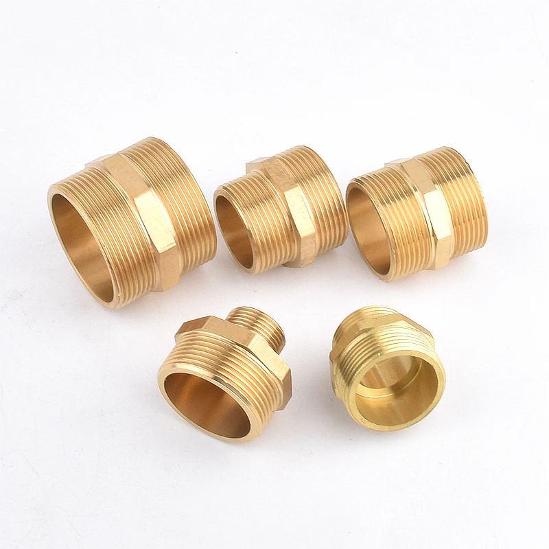 Hex Nipple Copper Pipe Connector G1 1.2 1.5 2 Inch Hexagonal Brass Male to Male Thread Butt Fittting Joint Hose Garden Supplies