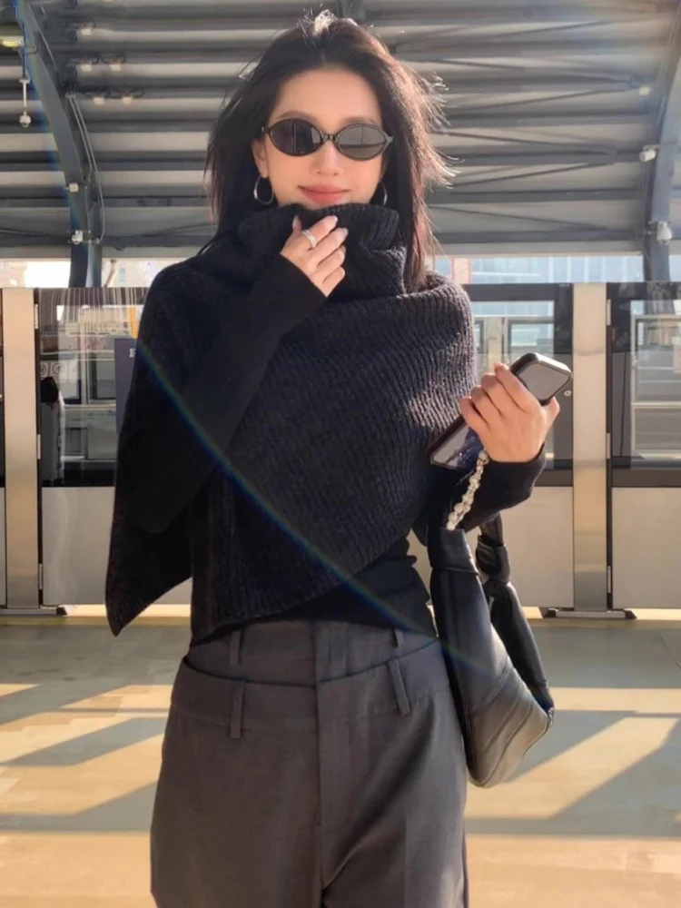 بلوفرات عباءة كورية ملابس نسائية بياقة مدورة سترة Y2k حياكة عتيقة غير منتظمة سترة مقصوصة Sueter Mujer