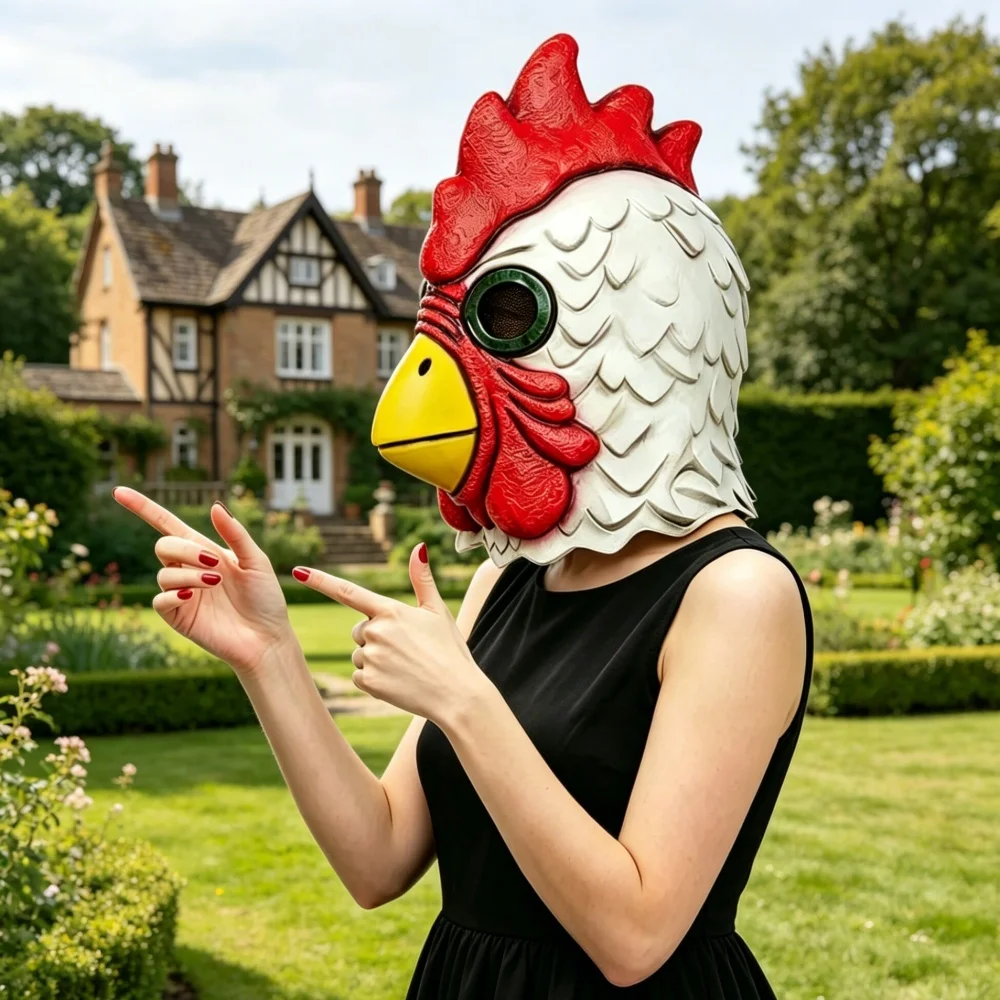Lustige Hühnerkopfmaske aus Latex, Vollgesichts-Tiermaske für Halloween, Cosplay, Party, Kostüm, Erwachsenen-Neuheit, Hahn-Maske – Detail 2