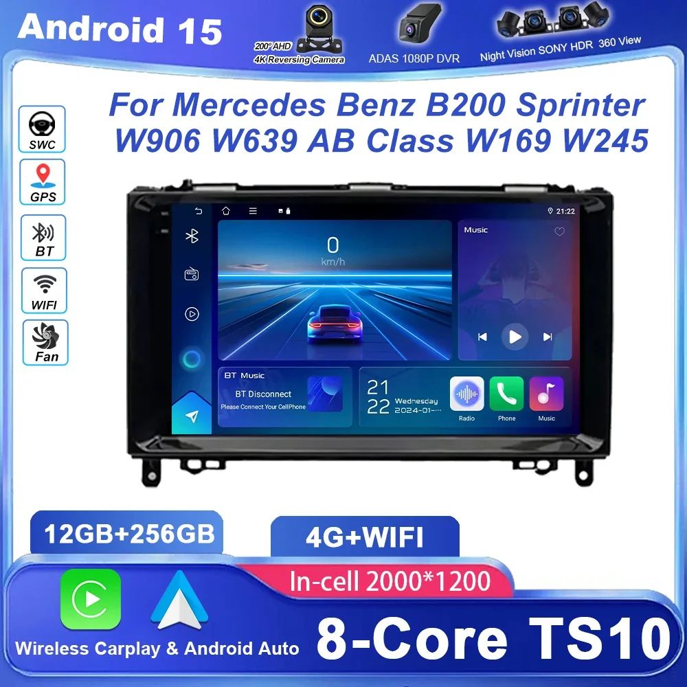 

Android 15 For Mercedes Benz B200 Sprinter W906 W639 AB Class W169 W245 Viano Vito Car Radio Stereo Multimedia Video Player QLED
