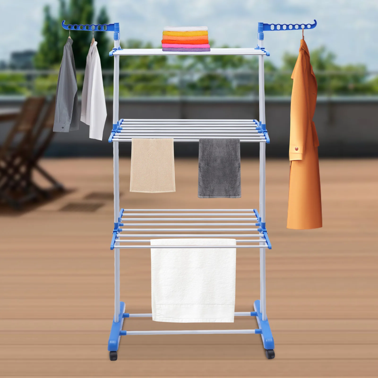 Étendoir à vêtements pliable, support pour sèche-linge en acier inoxydable avec espace à 4 niveaux et ailes latérales, organisateur de linge peu encombrant
