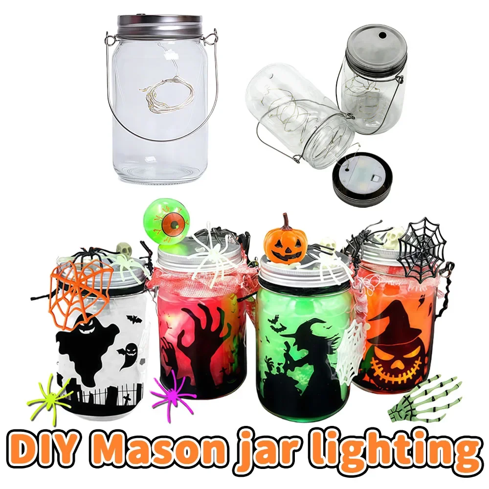 Solar Mason Jar Fairy Light – مجموعة أدوات يدوية LED للأطفال |   ديكور إبداعي للعطلات وهدية للحفلات للهالوين وعيد الميلاد