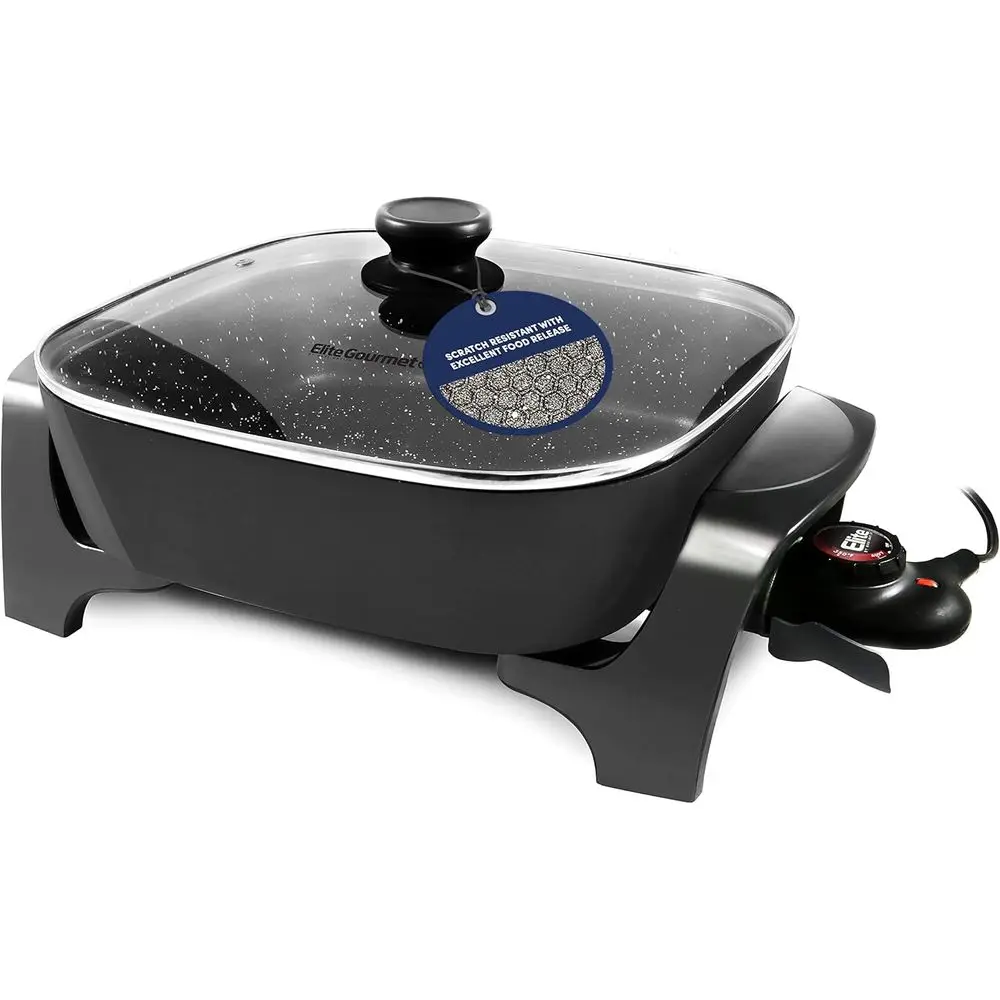 

12x12x3.2 Deep Dishwasher Safe Non-stick Skillet with Glass Lid and Adjustable Temp Control