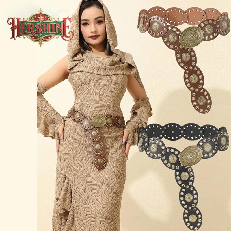 HERSHINE 1-piece women's retro oval patchwork belt, bohemian and western cowboy style accessory,spring，summer，Christmas.