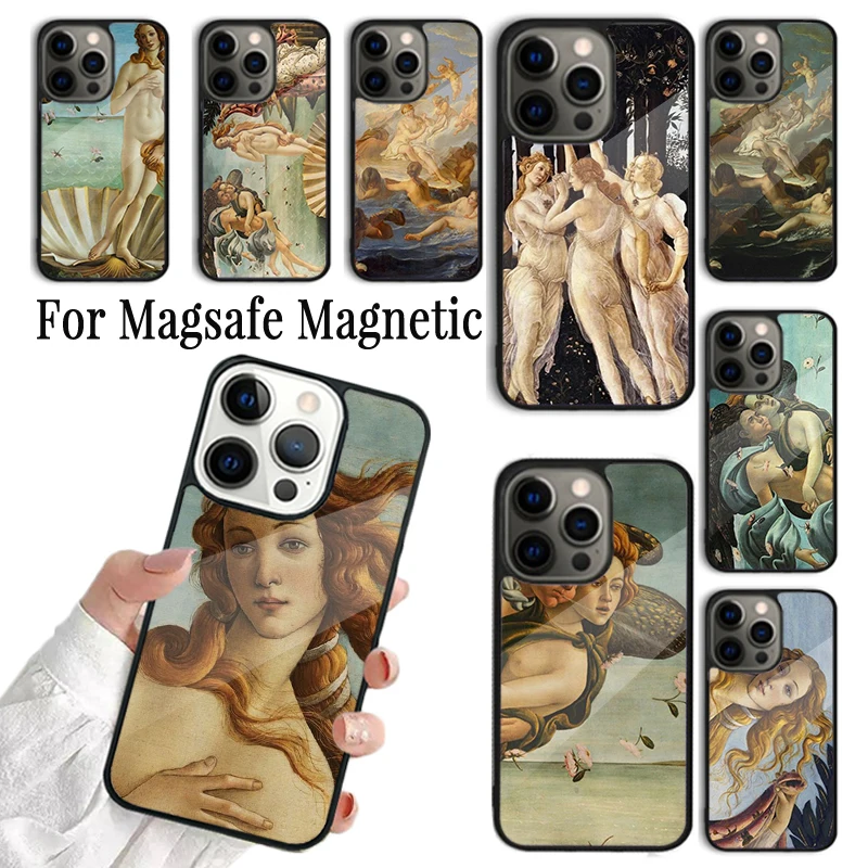 Phone Case For iPhone 16 15 14 13 12 11 Pro Max Plus Magsafe Magnetic Wireless Charging Cover Art Paintings The Birth Of Venus