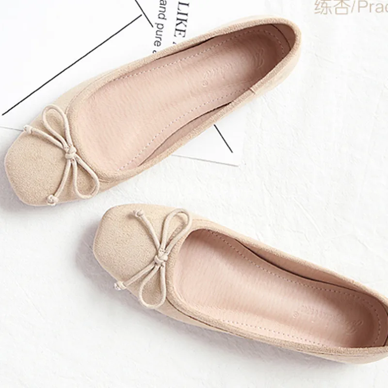 Women Square Toe Bow-knot European American Style Lady Microfiber Big Size 33-48 Flat Loafer Shoes Ballet Flattie Slip-Ons White