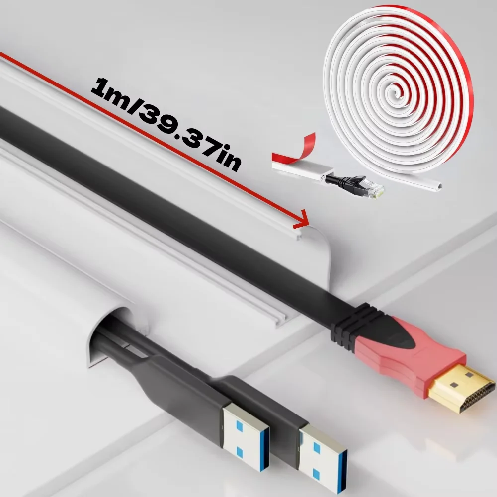 1PC 1m/39.37inch Soft PVC Cable Sleeve Self-Adhesive Flexible Wire Cover Wear Resistant Anti-Step Cable Management Protector