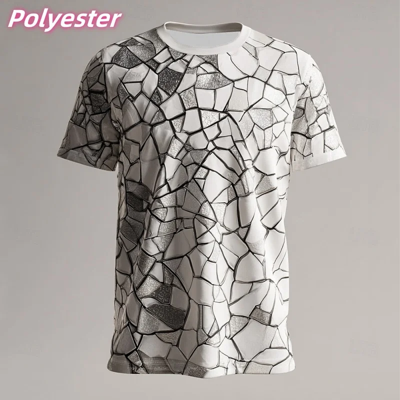 Cool Texture 3D Printed T Shirt For Men Geometric Splicing Pattern Tees Summer Fashion T-Shirts Casual Street Loose O-Neck Tops