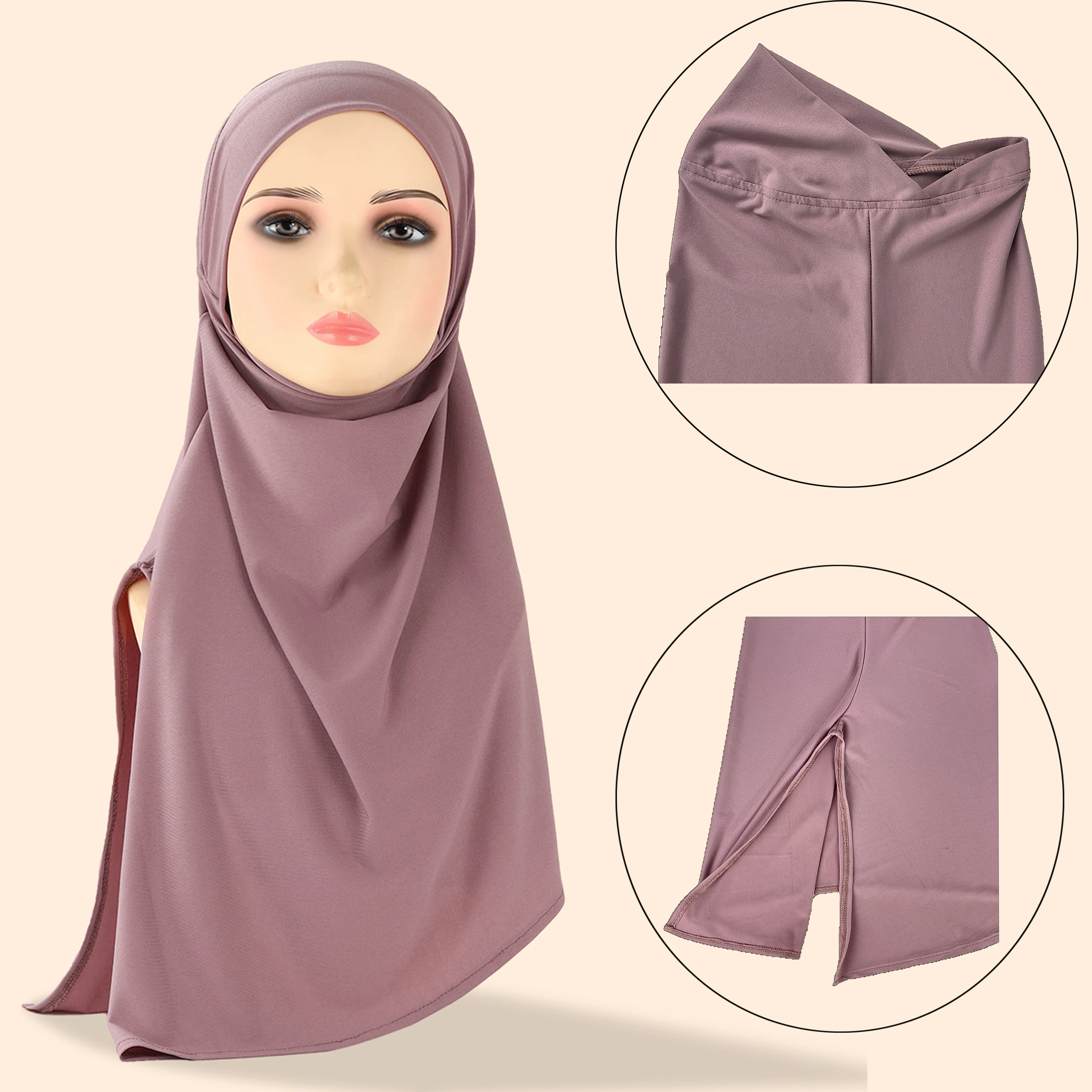 

Muslim Crystal Hemp Pullover Hijab Wrap Chin Pure Colour Right Split Hijab Crystal Hemp Comfort Pullover Hat Multicolour Shawl