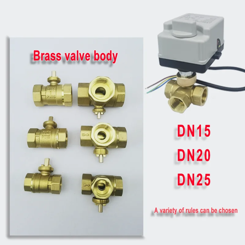 Brass Motorized Ball Valve 3-Wire Two Control Electric Actuator AC220V 3 Ways /2 Way DN15 DN20 DN25 DN32 DN40 with Manual Switch