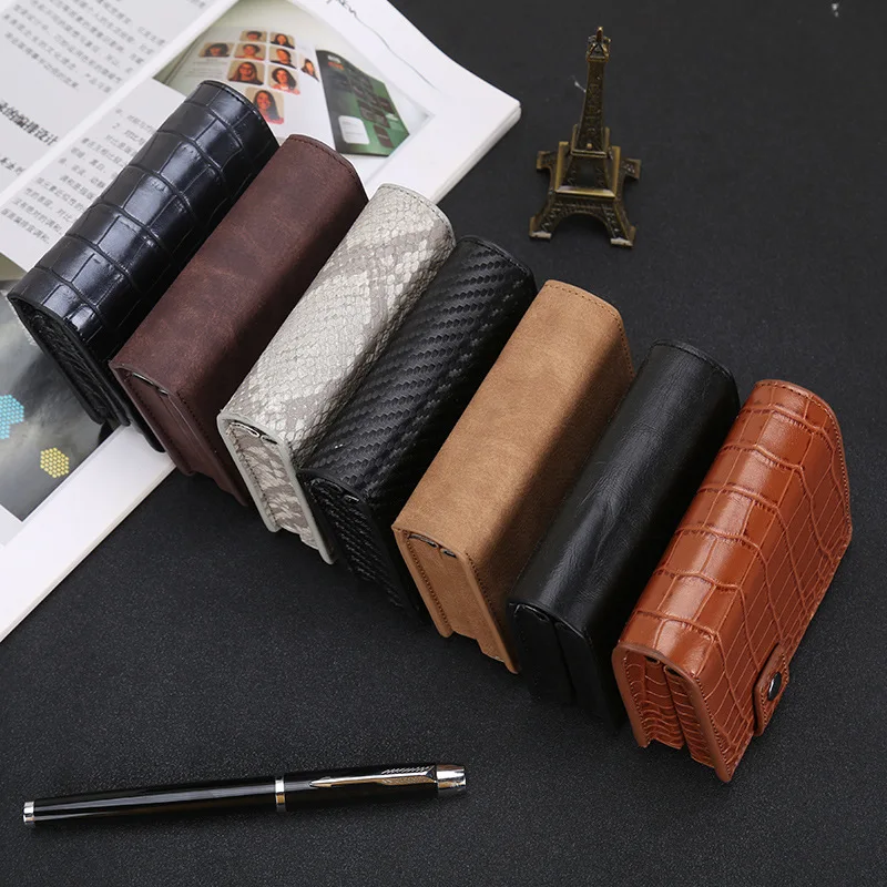 Men Wallets Vintage Crazy Horse PU Leather Card Holders Luxury RFID Mini Metal Wallet Pocket Women Purse for Men Slim Samll Case