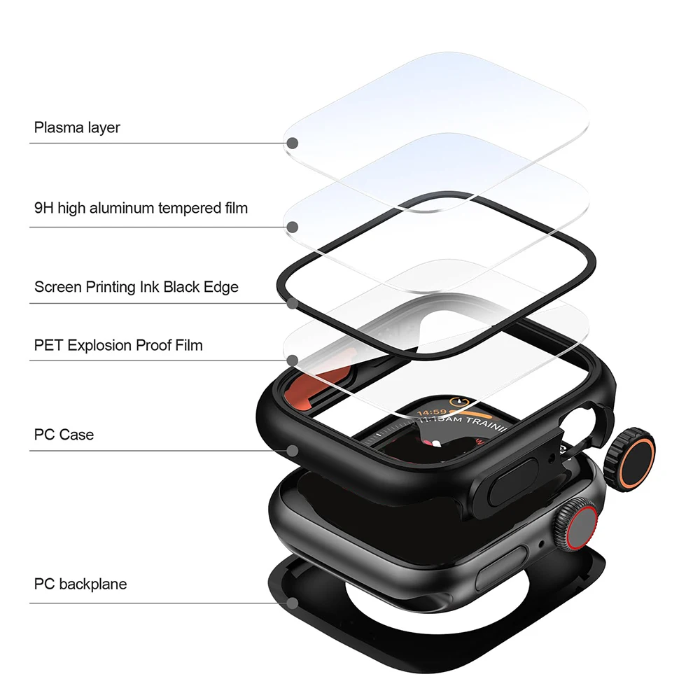 Чехол из закаленного стекла для Apple Watch, чехол 45 мм, 41 мм, 40 мм, 44 мм, спереди и сзади, полноэкранный защитный чехол iWatch Serie 9 8 7 6 5 4 SE
